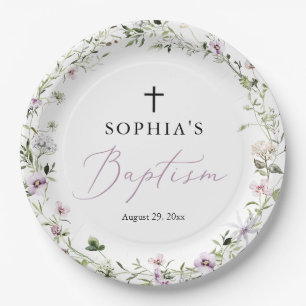 Personalized Wildflower Baptism Paper Plates