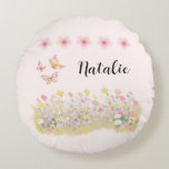 Personalized Wildflower & Butterfly Round Pillow<br><div class="desc">Personalized Wildflower & Butterfly Round Pillow for Her | Cute Room Decor Add a soft, whimsical touch to her space with this personalized round pillow featuring delicate wildflowers and fluttering butterflies. Designed to feel both cozy and enchanting, this cushion brings a gentle, nature-inspired charm to any bedroom, nursery, or reading...</div>