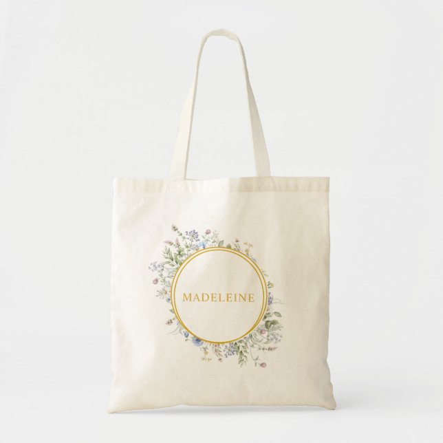 Personalized Wildflower Gold Tote Bag (Front)