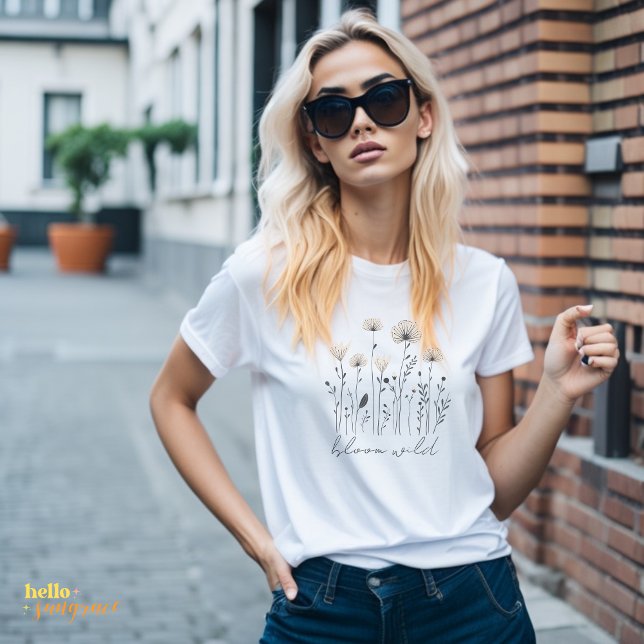 Personalized Wildflower Line Art T-Shirt (bloom wild)