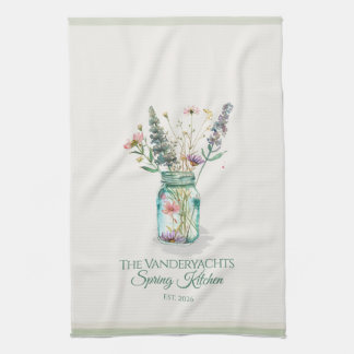 Personalized Wildflower Mason Jar Spring  Tea Towel