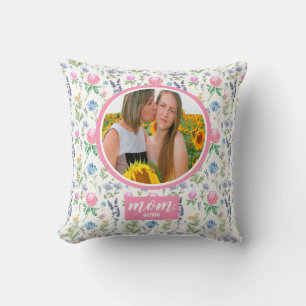 personalized Wildflower Mom Photo Mother's Day  Cushion