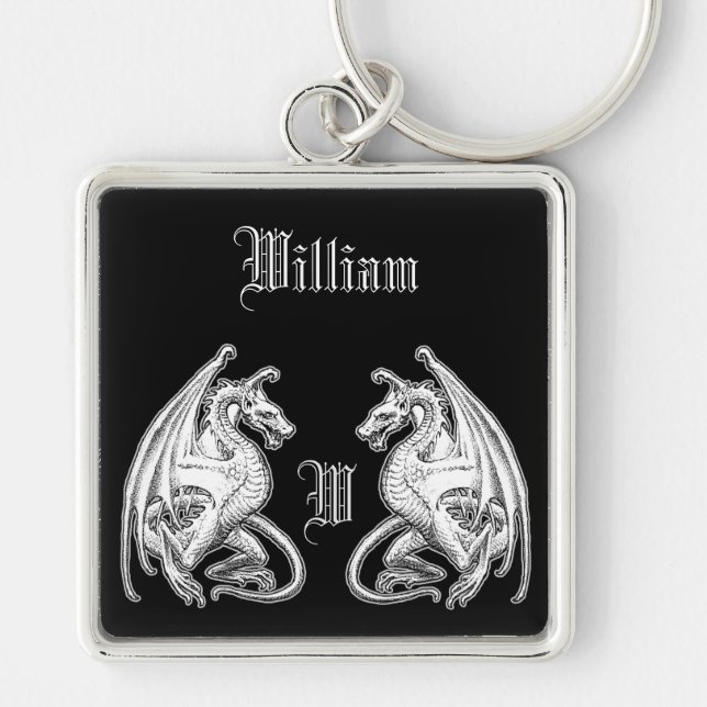 Personalized Winged Dragons Key Ring (Front)