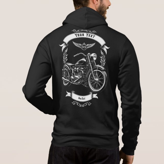 Personalized Winter Biker Skull Motorcycle Zip Hoodie (Back)