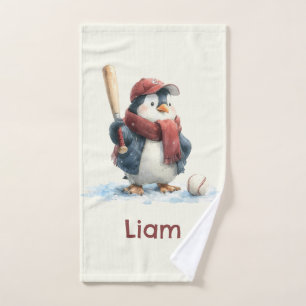 Personalized Winter Penguin Baseball Kid Bath Towel Set