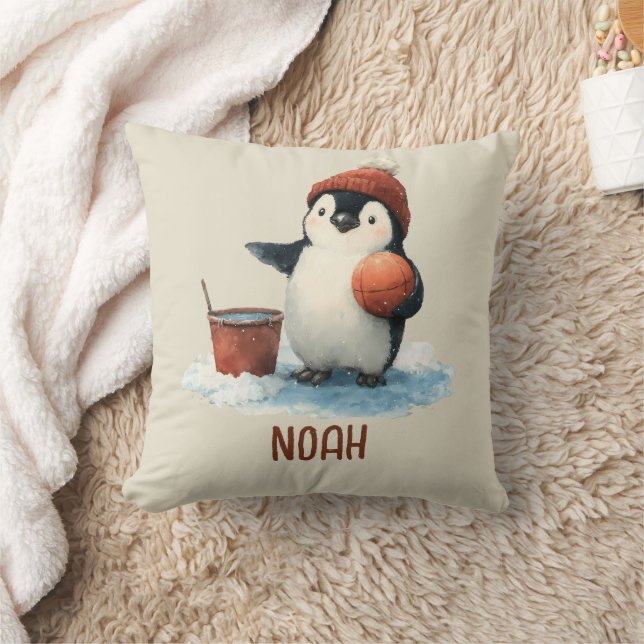 Personalized Winter Penguin Basketball Kid Cushion (Blanket)