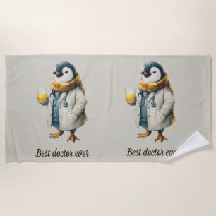 Personalized Winter Penguin “Best Doctor Ever” Beach Towel
