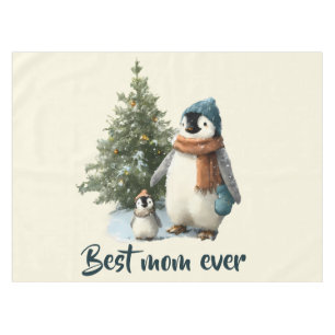 Personalized Winter Penguin “Best Mom Ever” Tablecloth