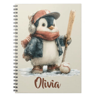 Personalized Winter Penguin Softball Kid Notebook