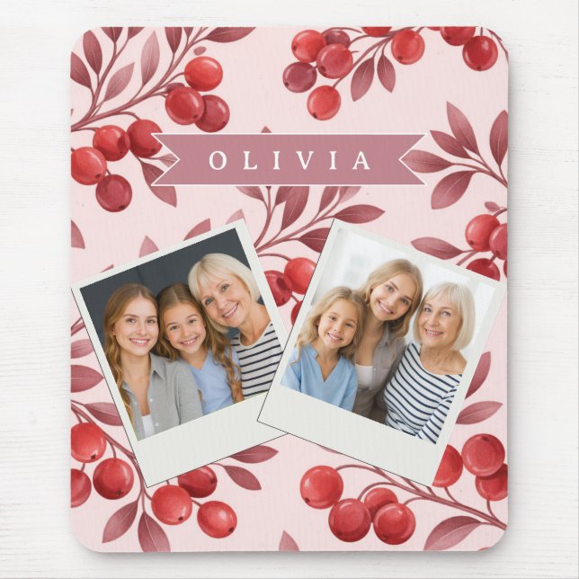 Personalized Winter Red Berry Botanical Cottage Mouse Pad (Front)