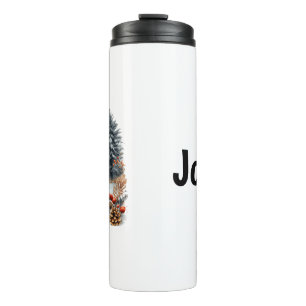 Personalized Winter Squirrel in Frosted Forest Thermal Tumbler