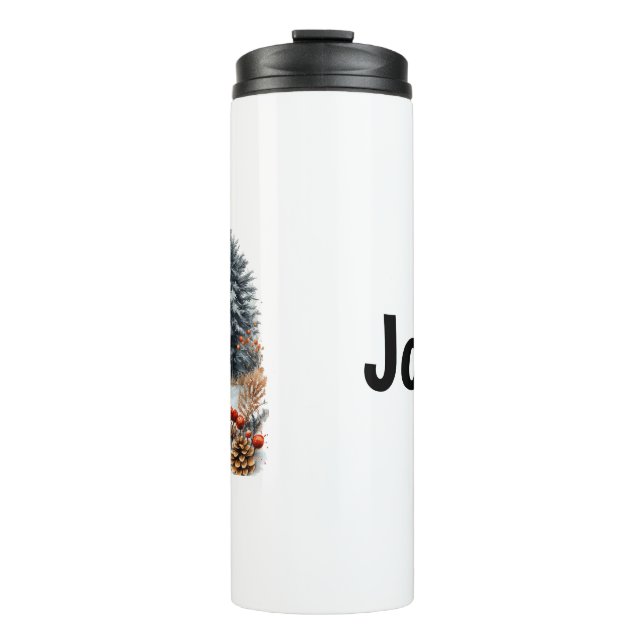 Personalized Winter Squirrel in Frosted Forest Thermal Tumbler (Front)