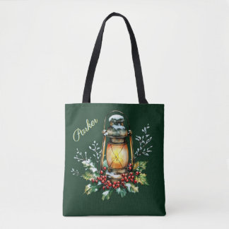 Personalized Winter Watercolor Holly & Berries Tote Bag
