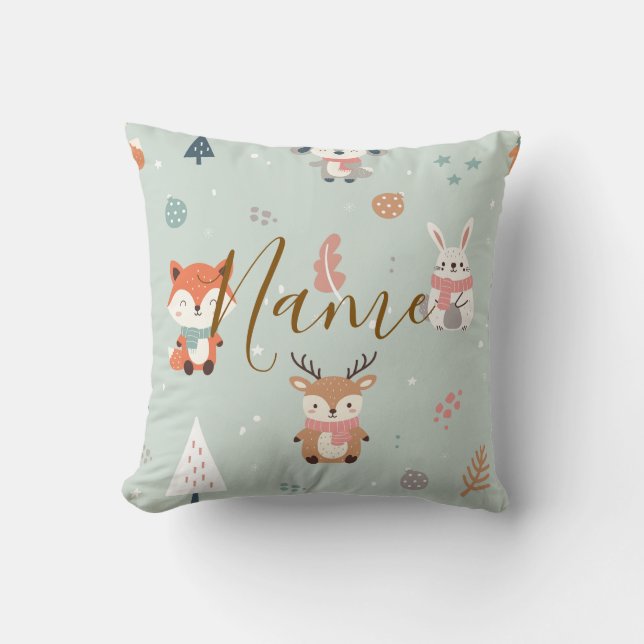 Personalized winter woodland animals cushion (Front)