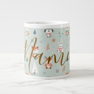 Personalized winter woodland animals large coffee mug