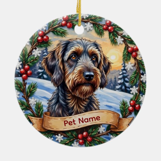 Personalized Wirehaired Pointing Griffon Christmas Ceramic Tree Decoration (Back)