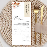 Personalized with Guest Name, Beige Earthy Blooms Menu<br><div class="desc">Why spend in place cards and menu cards when you can have an elegant All-in-one elegant Menu personalized with each guest name! Contemporary, simple and elegant design with beautiful modern hand written. Stripe on the top right corner in beige tone with guest name in black. Back in same beige as...</div>