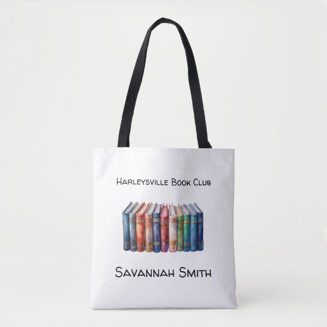 Personalized with Name Book Club with Books Tote Bag (Front)