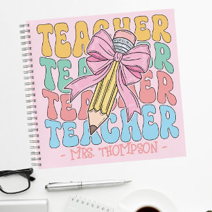 Personalized With Name Cute Pink Teacher Custom Notebook