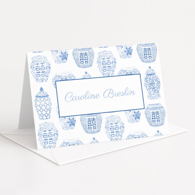 Personalized With Name Ginger Jar Stationery Thank You Card (Hand painted in watercolor ginger jar thank you card or personal stationery)