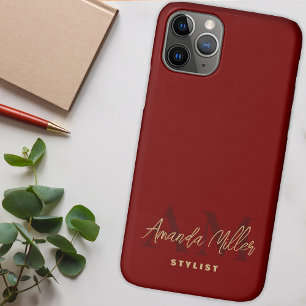 Personalized With Name Red Gold Modern Monogram Case-Mate iPhone Case