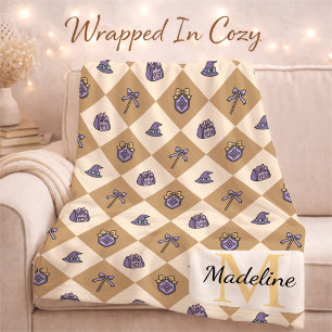 Personalized Wizard School Gold Monogram Name Fleece Blanket