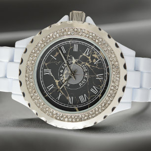 Personalized Women's Rhinestone Watch. Marble-Look Watch