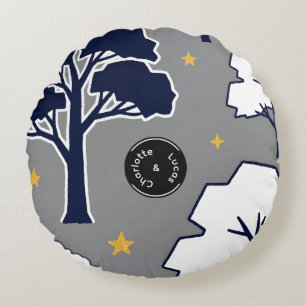 Personalized Woodland Tree and Star Round Pillow