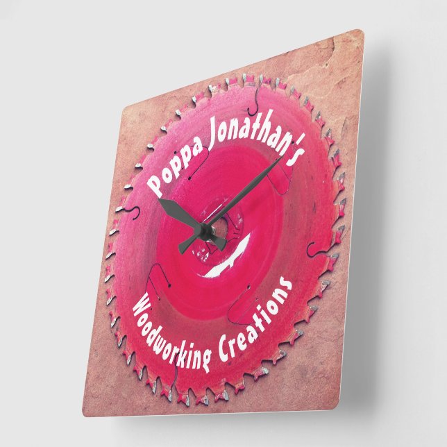 Personalized Woodworking Red Circular Saw Blade Square Wall Clock (Angle)