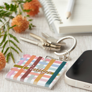 Personalized Woven Roller Stripes Key Ring