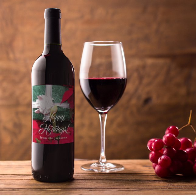Personalized Wrapped Christmas Present Photo Wine Label (In Situ)
