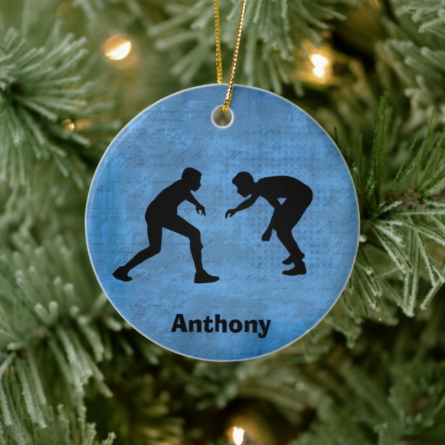 Personalized Wrestler Silhouettes Christmas Ceramic Tree Decoration (Tree)