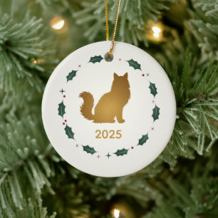 Personalized Year Cat Silhouette with Year Ceramic Tree Decoration