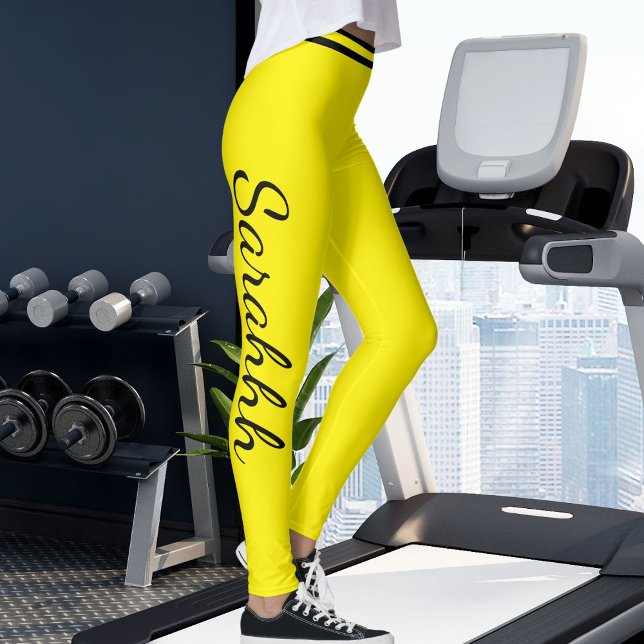 Personalized Yellow And Black Stripes Custom Name Leggings (Creator Uploaded)