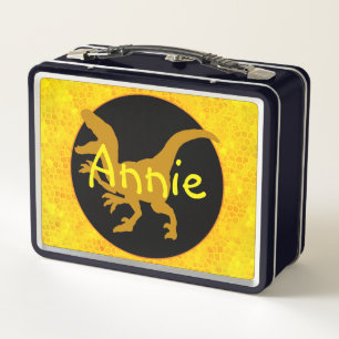 Personalized Yellow Dinosaur Hide Metal Lunch Box