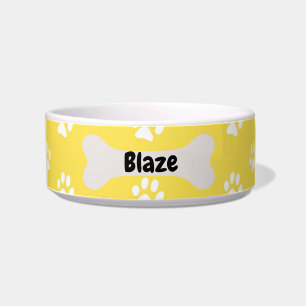 Personalized Yellow Dog Puppy Paw Print Bowl