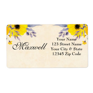 Personalized yellow floral shipping address label