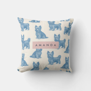 Personalized Yorkshire Terrier Blue Name Gift Cute Cushion