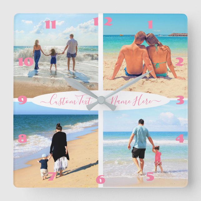 Personalized Your Photo Collage Clock Custom Text (Front)