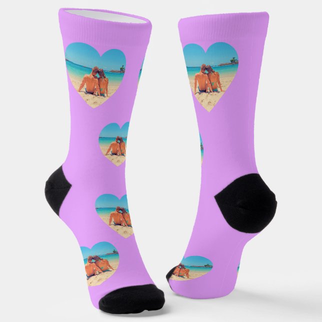 Personalized Your Photo Heart Socks Custom Color (Angled)