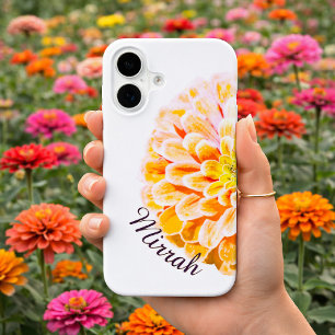 Personalized Zinnia Flower with Custom Name Floral iPhone 16 Case