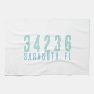 Personalized Zip Code, City, State   Coastal Blues Tea Towel