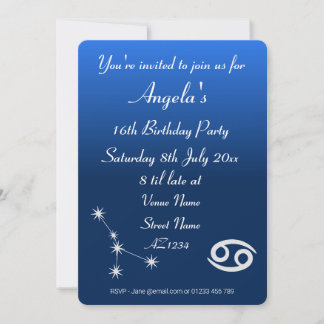 Personalized Zodiac Cancer Galaxy Party Invitation