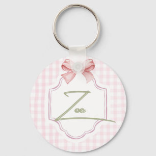 Personalized Zoe Baby Girl Nursery Bow&Gingham  Key Ring