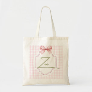 Personalized Zoe Baby Girl Nursery Bow&Gingham  Tote Bag