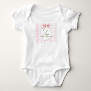 Personalized Zoey Baby Girl Nursery Bow&Gingham Baby Bodysuit