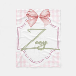 Personalized Zoey Baby Girl Nursery Bow&Gingham  Fleece Blanket