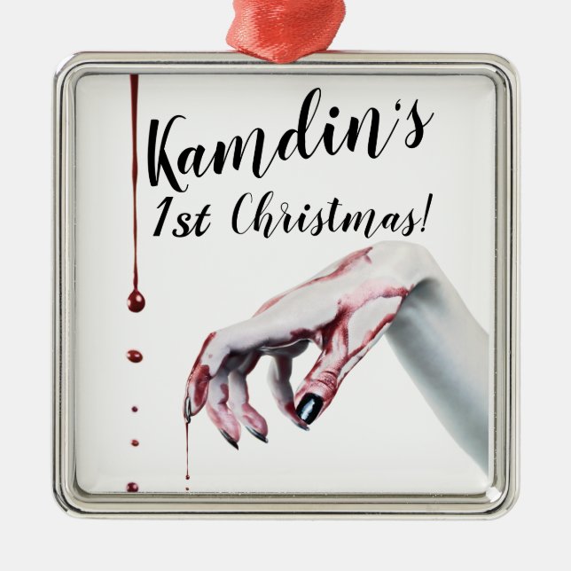 Personalized zombie blood drip vampire Gothic Metal Tree Decoration (Front)