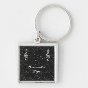 Personalizedd Glitzy Sparkly Diamond Music Note Key Ring