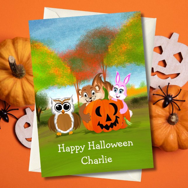 PersonalizedHappy Halloween Chipmunk, Rabbit & Owl Card (Creator Uploaded)